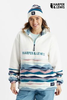 Harper & Lewis Cream Bronte Retro Pattern 1/4 Zip Fleece (AW0516) | $110