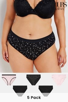 Yours Curve Pink Stretch Stars and Moon High Leg Briefs 5 Pack (AW1210) | $33