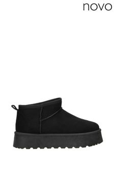 Novo Black Standard Fit Luna Low Ankle Pull On Platform Boots (AW1988) | $51