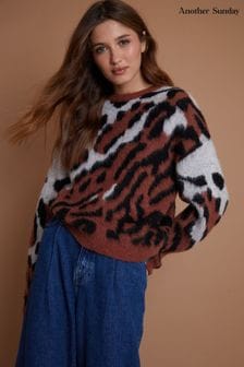 Another Sunday Orange Cropped Leopard Tiger Printed Knitted Jumper (AW2134) | $55