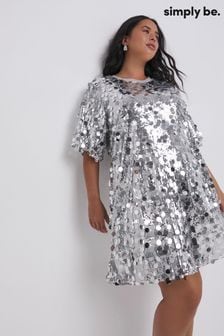 Simply Be Silver Sequin T-Shirt Dress (AW3247) | $94