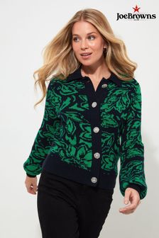 Joe Browns Green Bold Floral Collared Cardigan with Diamanté Buttons (AW3372) | $94