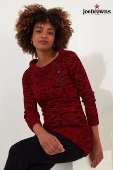 Joe Browns Red Longline Button Detail Marl Knit Jumper with Asymmetric Neck (AW3373) | $77