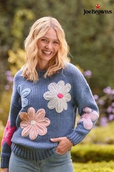 Joe Browns Blue Oversized Colourful Chunky Floral Applique Long Sleeve Jumper (AW3426) | $103