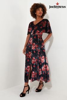 Joe Browns Berry/Black Petite Rose Floral Tie Waist Velour V-Neck Dress (AW3724) | $120