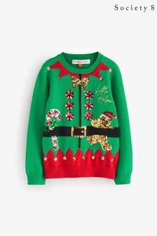 Society 8 Green Girls Little Helper Christmas Jumper (AW3830) | $38