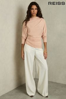 Reiss Blush Daisy Draped Jersey Long-Sleeve Top (AW4153) | $173