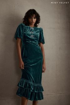 Mint velvet black a-line ribbed midi skirt clearance