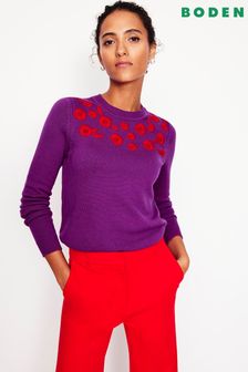 Boden Purple Embroidered Floral Print Jumper (AW5992) | 701 SAR