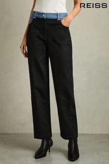 Reiss Black Maddie Petite Colour-Block Twisted-Seam Straight Jeans (AW6744) | $265