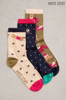 White Stuff Blue Christmas Dog Socks 3 Pack (AW6963) | $22