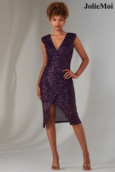 Purple bodycon midi dress hot sale