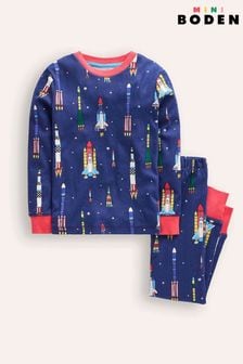 Boden Blue Snug Glow-In-The-Dark Rocket 100% Cotton Pyjamas (AW8248) | €42 - €50