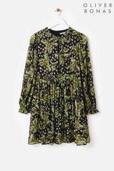 Oliver Bonas Black Palm Animal Print Jacquard Mini Dress (AW8340) | $134