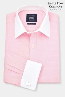 The Savile Row Company Classic Fit Pink Pow Check White Collar Formal Shirt (AW8384) | kr1 160