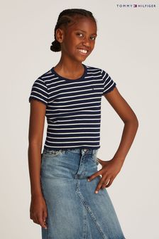 أبيض - Tommy Hilfiger Ribbed Short Sleeve Knit Top (AW8849) | ‏115 ر.س.‏