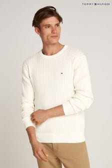 Tommy Hilfiger Cream Herringbone Crew Neck Jumper (AW8858) | $188