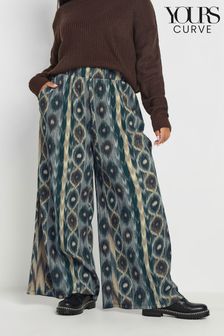 Yours Curve Blue Abstract Wide Leg Trousers (AW8968) | $46