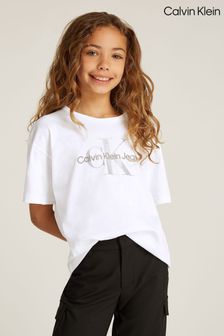 Calvin Klein White Monologo Glitter 100% Cotton T-Shirt (AW9100) | $69