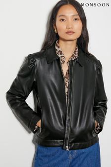 Monsoon Black Bella Faux Leather Bomber Jacket (AW9972) | $219