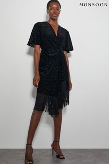 Monsoon Black Dana Devore Leopard Print Wrap Dress (AW9982) | 470 QAR