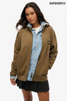 Superdry Brown Oversized 100% Cotton Contrast Stitch Track Jacket (AY1823) | $103