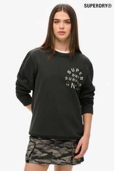 Superdry Black Oversized Surplus 100% Cotton Graphic Crew Sweatshirt (AY1831) | 380 zł