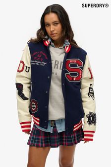 Superdry Blue Oversized College Varsity Patched Bomber Jacket (AY1845) | SGD 242