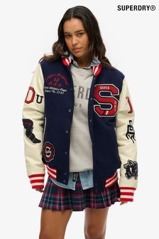 Superdry Blue Oversized College Varsity Patched Bomber Jacket (AY1845) | $214