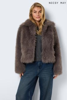 NOISY MAY Grey Long Sleeve Faux Fur Collar Jacket (AY2007) | CHF 110