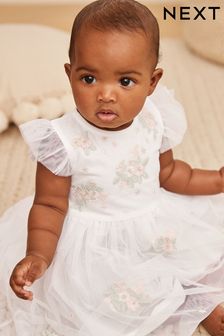 Weiß - Verziertes Babykleid mit Mesh (0 Monate bis 2 Jahre) (AY2075) | 24 € - 27 €