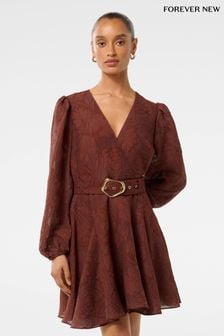 Forever New Red Amila Petite Belted Godet Mini Dress (AY3591) | $143