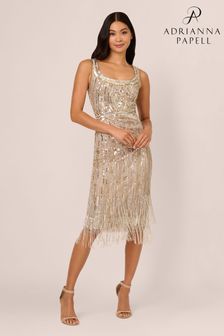 Adrianna Papell Metallic Beaded Fringe Dress (AY4293) | $495