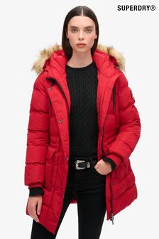 Women s Red Parka Long Sleeve Faux Fur Clothing Next Luxembourg
