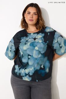 Live Unlimited Blue Curve Floral Print Woven Elevated T-Shirt (AY4736) | $101