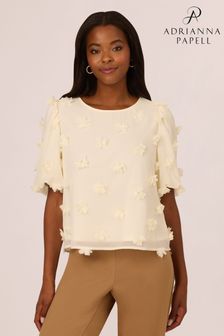 Weiß - Adrianna Papell Crew Neck All Over 3d Flower Chiffon Top (AY7685) | 75 €