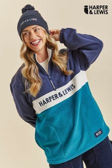 Harper & Lewis Navy & Teal Green Samara 1/4 Zip Fleece (AY8503) | $106