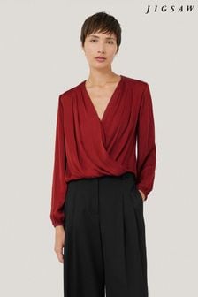 Jigsaw Red Recycled Satin Drape Wrap Top (AY9088) | $170