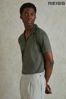 Reiss Hunting Green Caspa Mercerised Jersey Cuban Collar Shirt (B00050) | 520 SAR