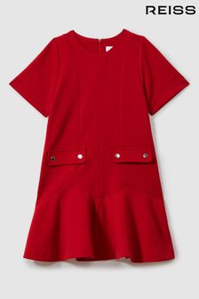 Reiss Red Fion Teen Fit-and-Flare Pocket Detail Dress (B00096) | 444 SAR