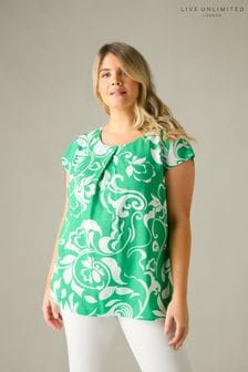Live Unlimited Curve Green Paisley Print Pleat Front Top (B00133) | SGD 87