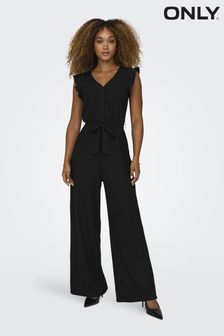 ONLY Black Broderie Top Frill Slevee Wide Leg Jumpsuit (B00143) | €50