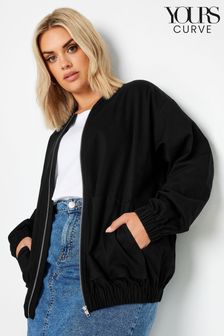 Yours Curve Black Twill Casual Bomber Jacket (B00296) | SGD 74