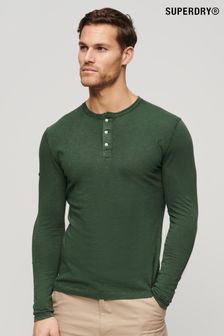 Superdry Green Grandad Long Sleeve Jersey Top (B00412) | KRW70,400