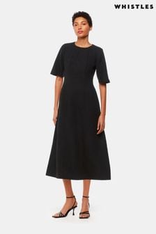 Whistles Veda Linen Blend Black Dress (B00564) | 787 QAR
