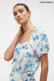 Vero Moda Floral Printed Linen Puff Sleeve Top (B00635) | 124 ر.ق