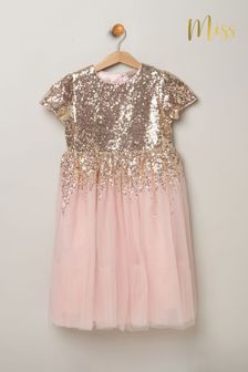 Miss Pink Sequin Waterfall Tulle Skirt Dress