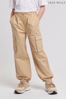 Jack Wills Loose Fit Girls Parachute Brown Trousers (B00927) | €60 - €72
