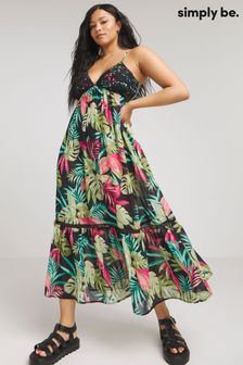Simply Be Black Floral Print Maxi Beach Dress (B00937) | 168 QAR