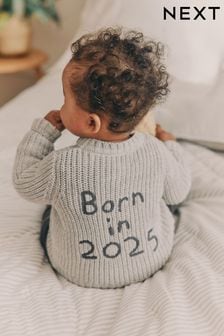 Grey Born In 2025 Baby Knitted Cardigan (B00979) | ₪ 67